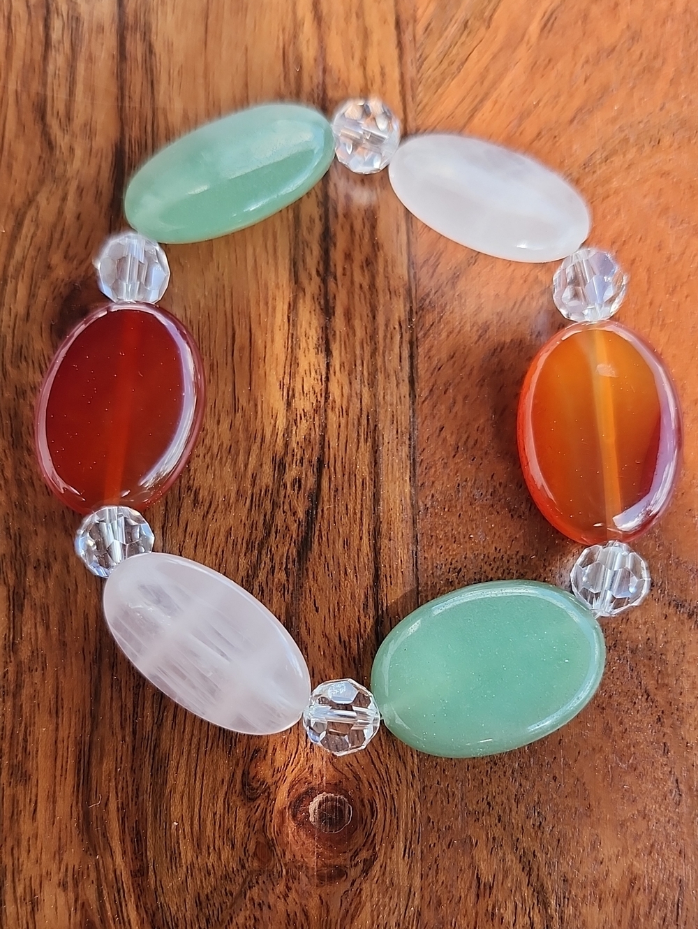 Handmade Natural Gemstone Beaded Stretch Bracelet With Preciosa Crystal Accents